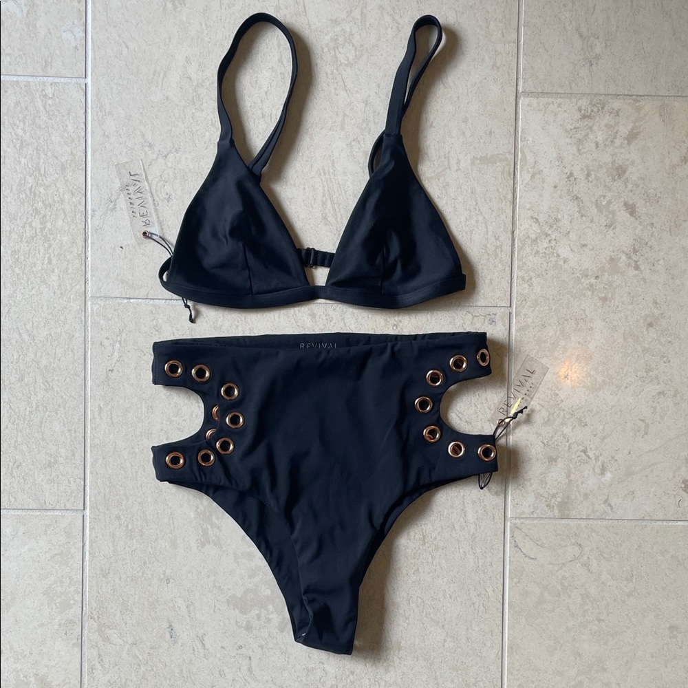 Revival Black High-Waist Bikini with Grommet Detail